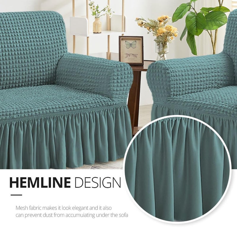 NICEEC Loveseat Slipcover Sage Loveseat Cover 1 Piece Easy Fitted Sofa Couch Cover Universal High Stretch Durable Furniture Protector Love Seat with Skirt Country Style (2 Seater Sage) - Image 4